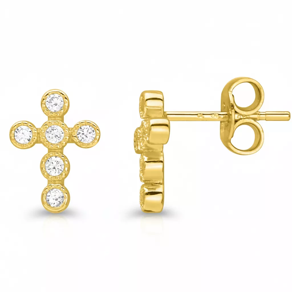 Boucles d'oreilles Clous Plaqué Or Zirconium Croix Chrétienne - Boucles d'oreilles en Plaqué or - Bijoux en Vogue
