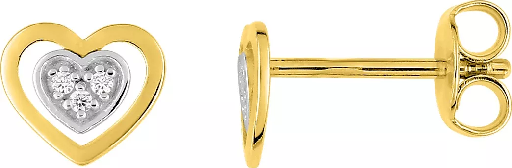 Boucles d'oreilles Clous Plaqué Or Frererique Zirconium Coeur - Boucles d'oreilles en Plaqué or - Bijoux en Vogue