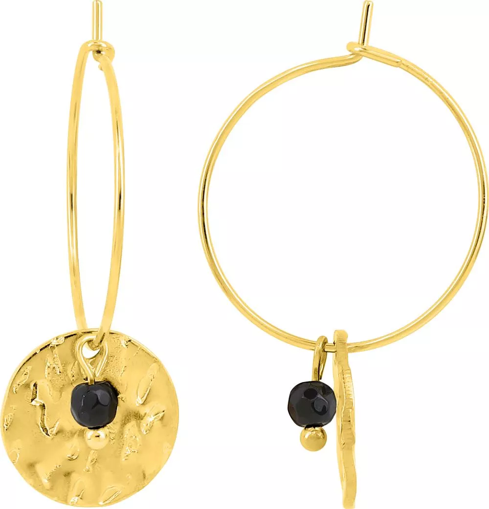 Boucles d'oreilles Créoles Acier Doré Yvonenette Agate Noir - Boucles d'oreilles en Acier - Bijoux en Vogue