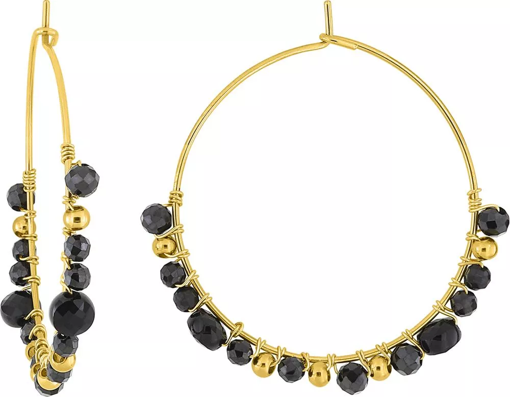 Boucles d'oreilles Créoles Acier Doré Mbuila Diamètre 30mm Agate Noir - Boucles d'oreilles en Acier - Bijoux en Vogue