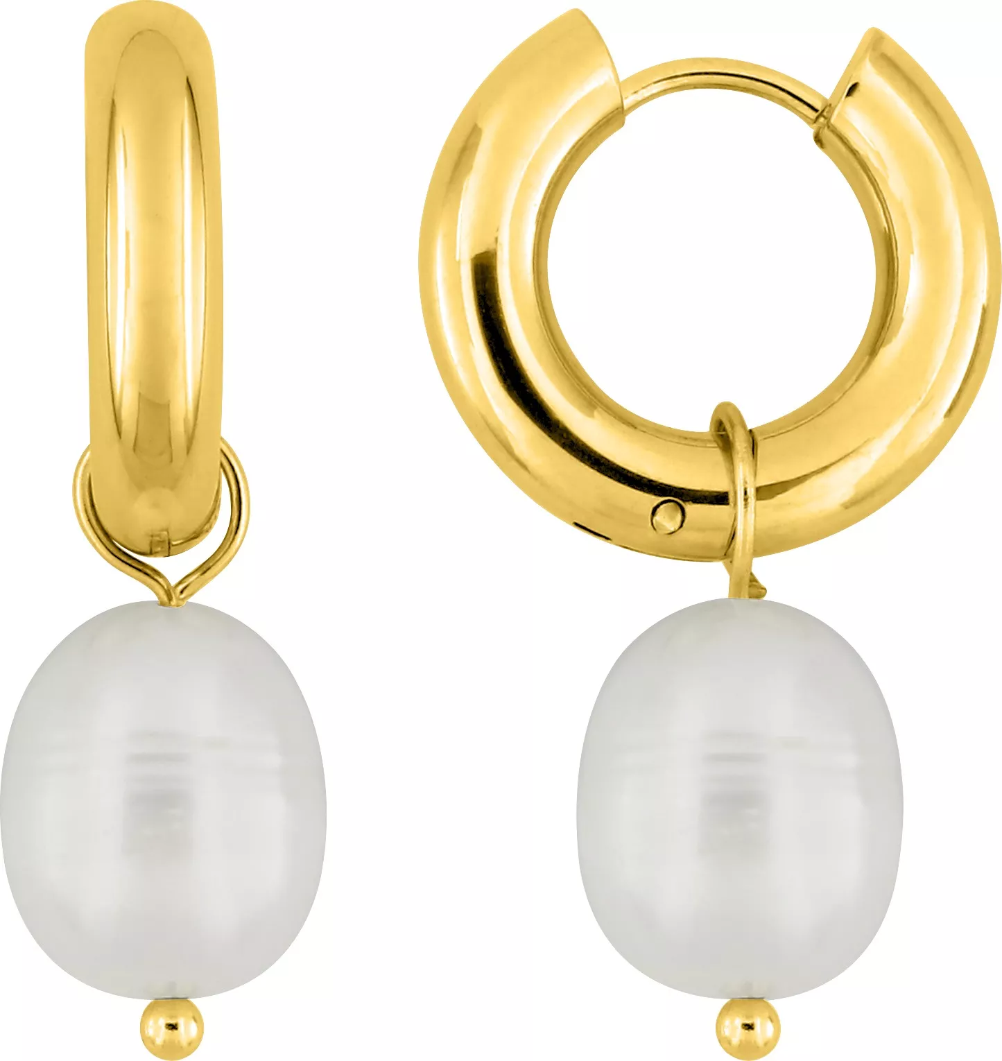 Boucles d'oreilles Créoles Acier Doré Pornipa Perles de culture d'eau douce Blanc - Boucles d'oreilles en Acier