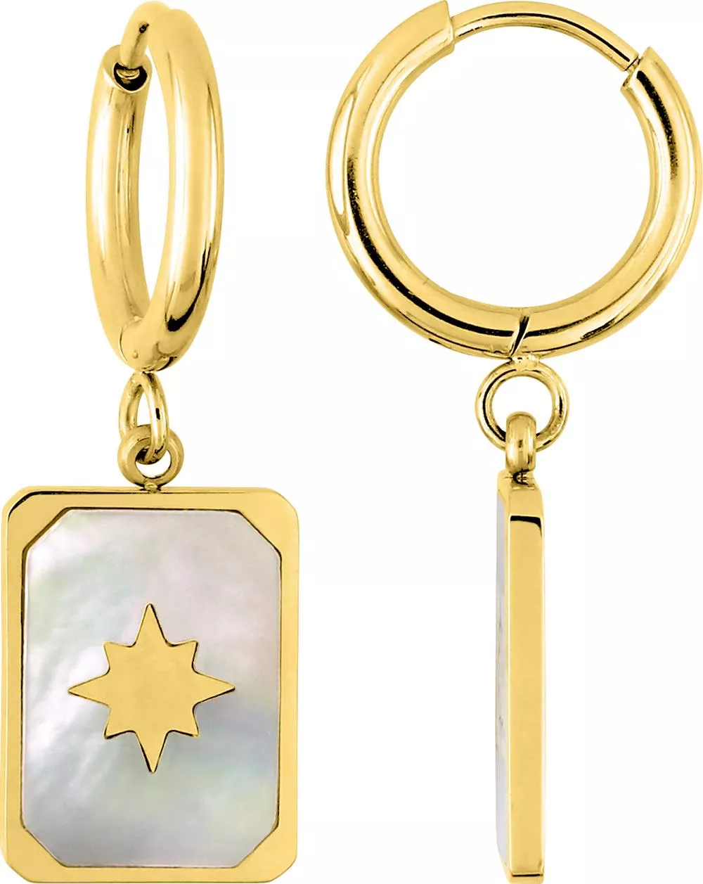 Boucles d'oreilles Créoles Acier Doré Sabourata Nacre Blanc - Boucles d'oreilles en Acier - Bijoux en Vogue