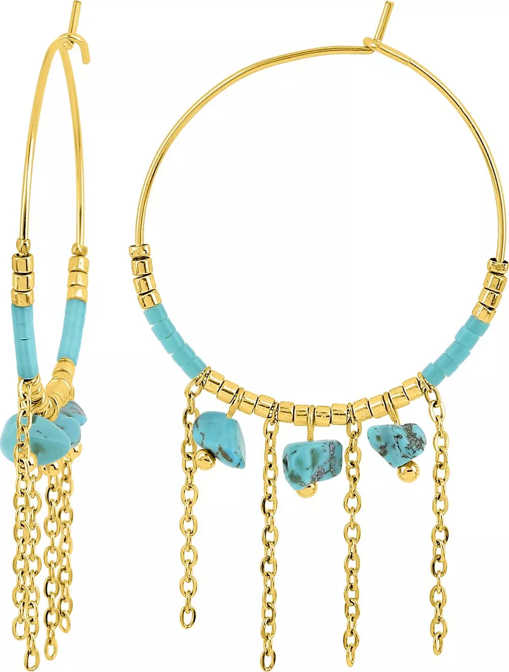 Boucles d'oreilles Créoles Acier Doré Gorgette Diamètre 30mm Turquoise - Boucles d'oreilles en Acier - Bijoux en Vogue