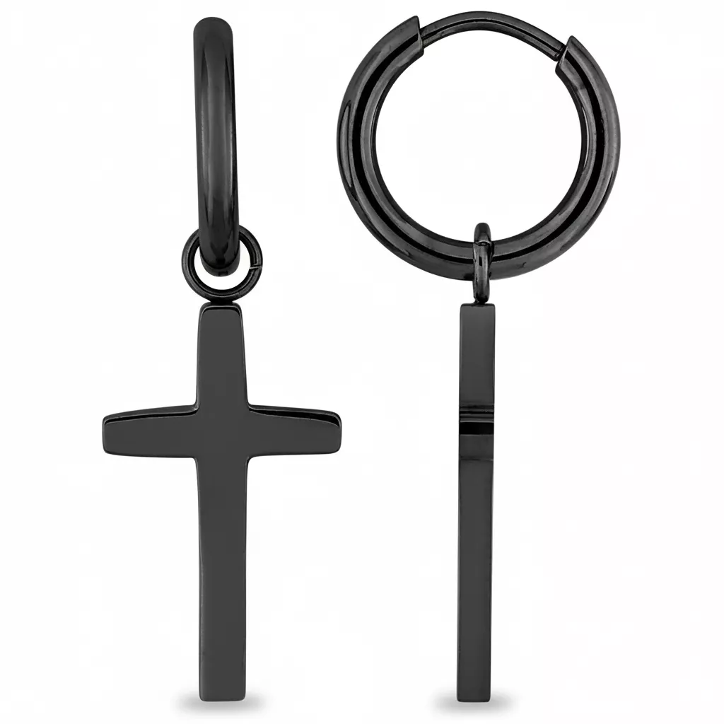 Boucles d'oreilles Créoles Homme Acier noir Tête de Mort Ø 14mm - Boucles d'oreilles en Acier - Bijoux en Vogue