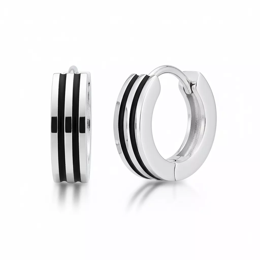 Boucles d'oreilles Créoles Homme Acier blanc,noir Ø 13mm - Boucles d'oreilles en Acier