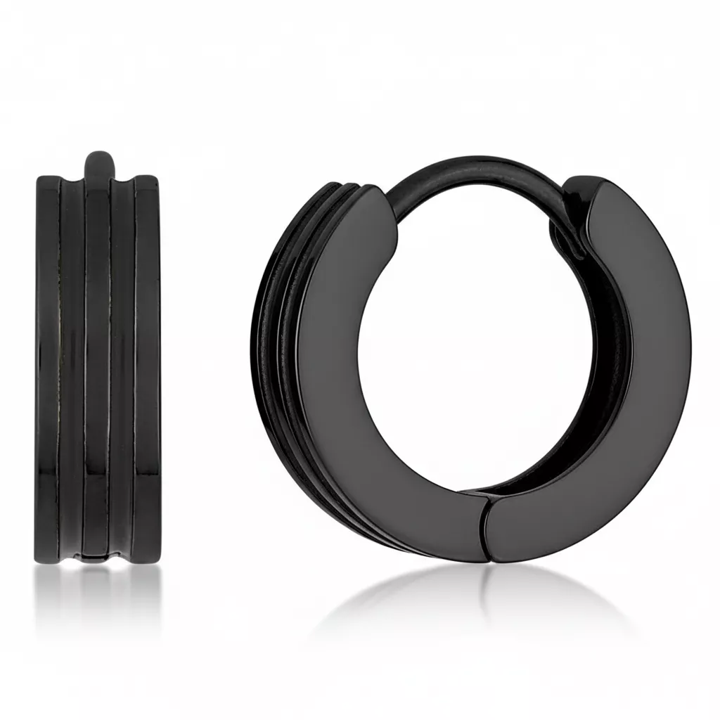 Boucles d'oreilles Créoles Homme Acier Antonietto IP noir Diamètre 13mm - Boucles d'oreilles en Acier - Bijoux en Vogue