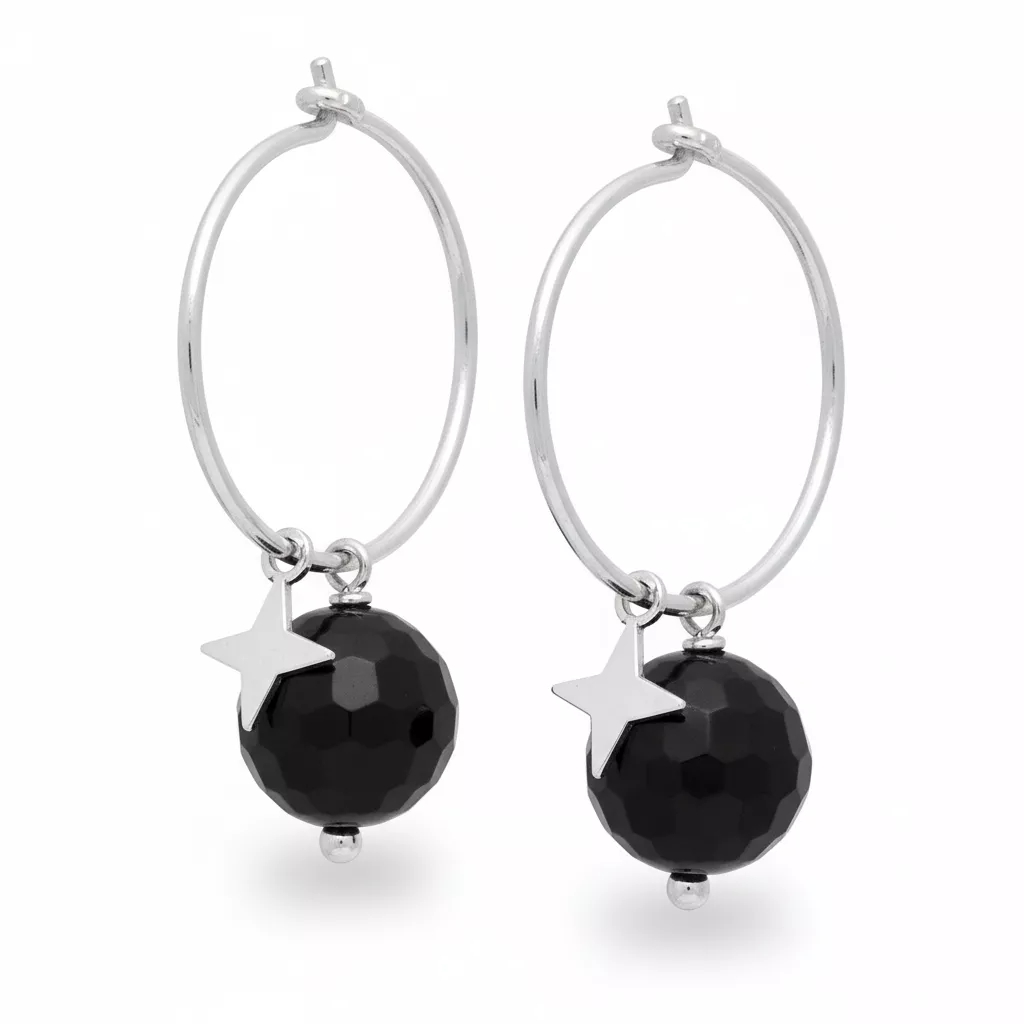 Boucles d'oreilles Créoles Argent Amarasekera Onyx Ø 15mm - Boucles d'oreilles en Argent 925 - Bijoux en Vogue