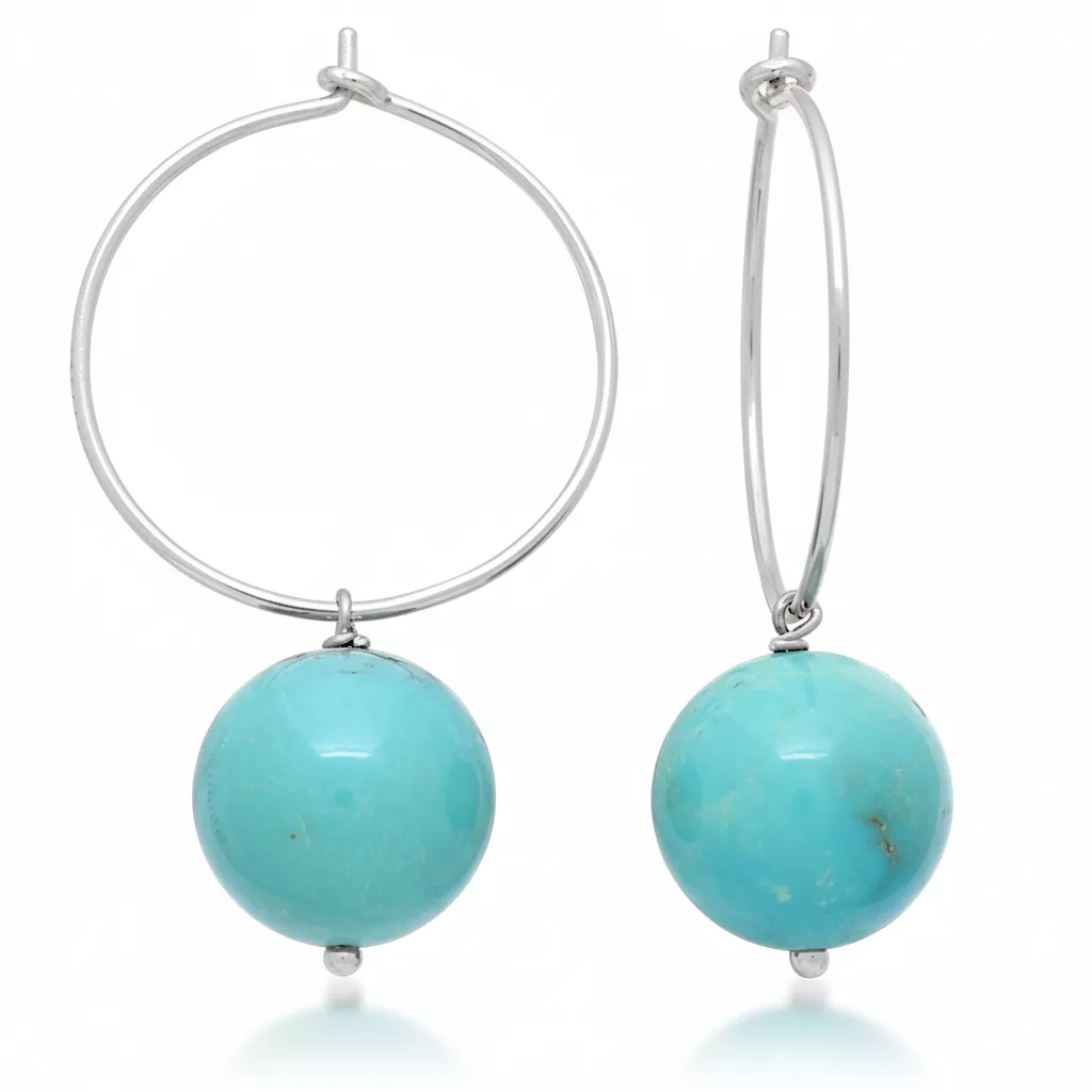 Boucles d'oreilles Créoles Argent Berenika Turquoise - Boucles d'oreilles en Argent 925 - Bijoux en Vogue
