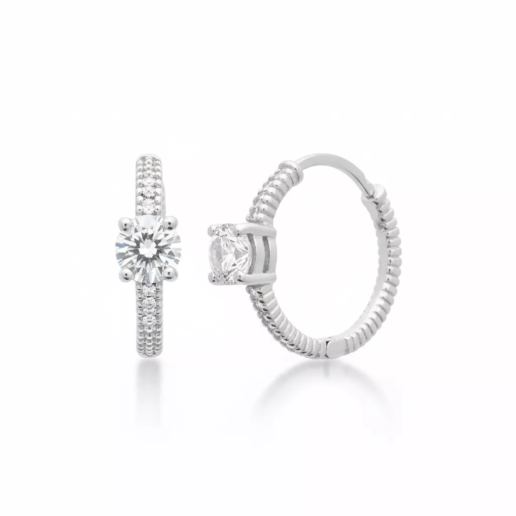 Boucles d'oreilles Créoles Argent Emerentiana Zirconium Joaillerie Texturé - Boucles d'oreilles en Argent 925