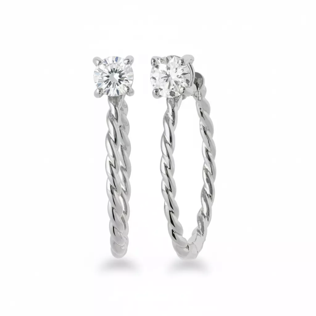 Boucles d'oreilles Créoles Argent Doralis Zirconium Texturé - Boucles d'oreilles en Argent 925 - Bijoux en Vogue