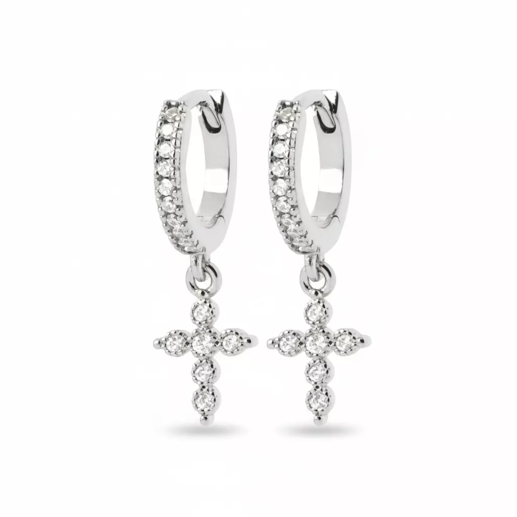 Boucles d'oreilles Créoles Argent Camilja Zirconium Religieux - Boucles d'oreilles en Argent 925 - Bijoux en Vogue