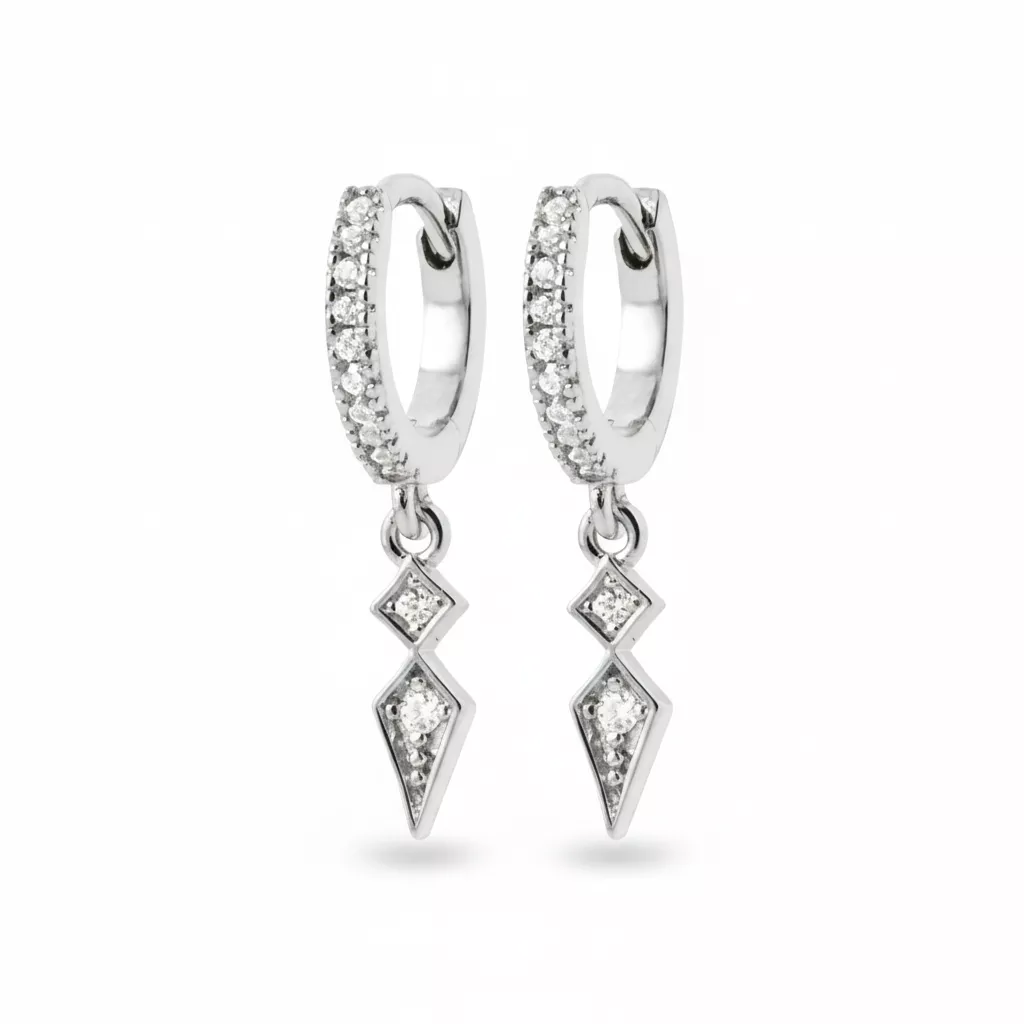 Boucles d'oreilles Créoles Argent Nesline Zirconium Géométrie - Boucles d'oreilles en Argent 925 - Bijoux en Vogue