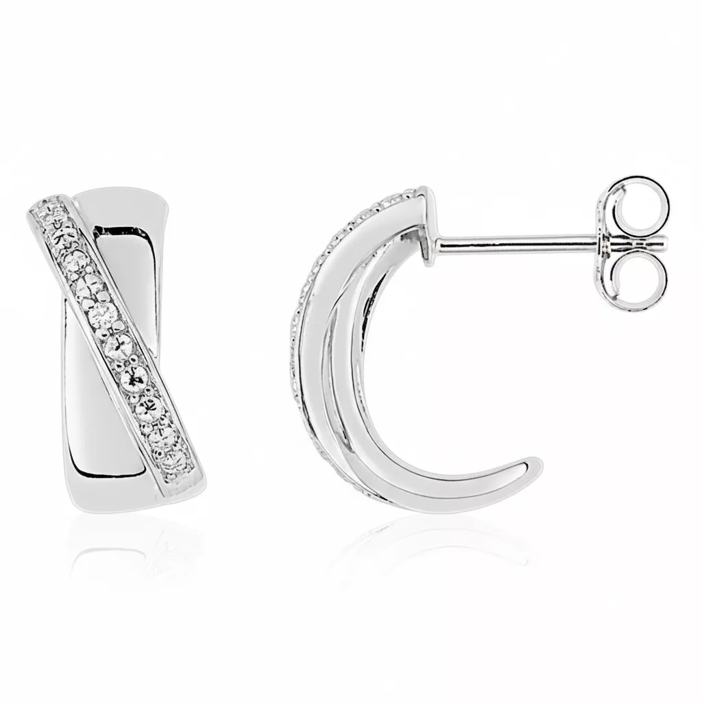Boucles d'oreilles Créoles Or Blanc Diamant - Boucles d'oreilles en Or 375 9k