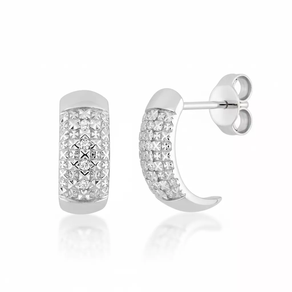 Boucles d'oreilles Créoles Or Blanc Diamant - Boucles d'oreilles en Or 375 9k