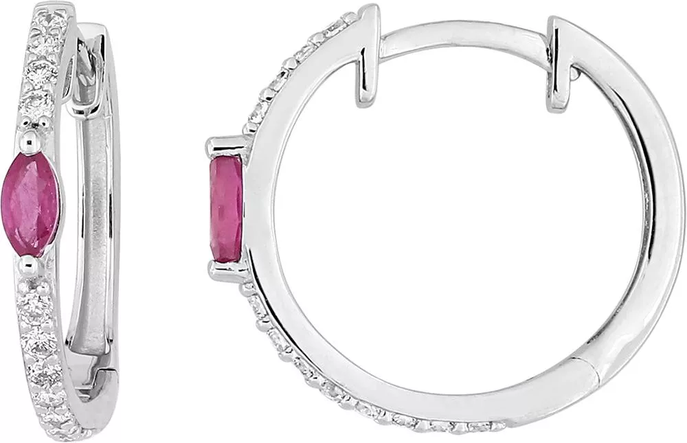 Boucles d'oreilles Créoles Or Blanc Hafoussoita Diamant Rubis - Boucles d'oreilles en Or 375 9k - Bijoux en Vogue