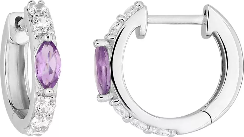 Boucles d'oreilles Créoles Or Blanc Bourahla Zirconium Améthyste - Boucles d'oreilles en Or 375 9k - Bijoux en Vogue