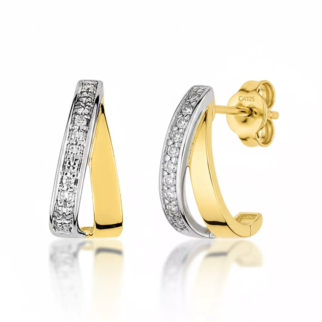 Boucles d'oreilles Créoles Or Jaune et Blanc Diamant - Boucles d'oreilles en Or 375 9k