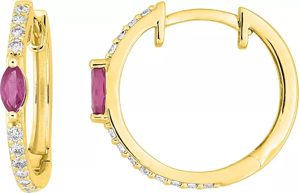 Boucles d'oreilles Créoles Or Themina Diamant Rubis - Boucles d'oreilles en Or 375 9k - Bijoux en Vogue