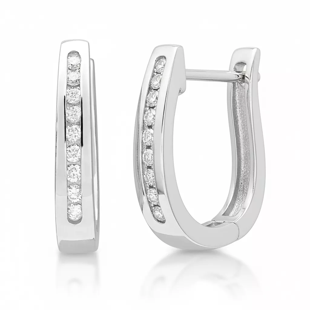 Boucles d'oreilles Créoles Or Blanc Cornellia Diamant - Boucles d'oreilles en Or 750 18k