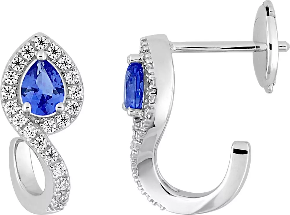 Boucles d'oreilles Créoles Or Blanc Diamant Katreie Saphir - Boucles d'oreilles en Or 750 18k - Bijoux en Vogue