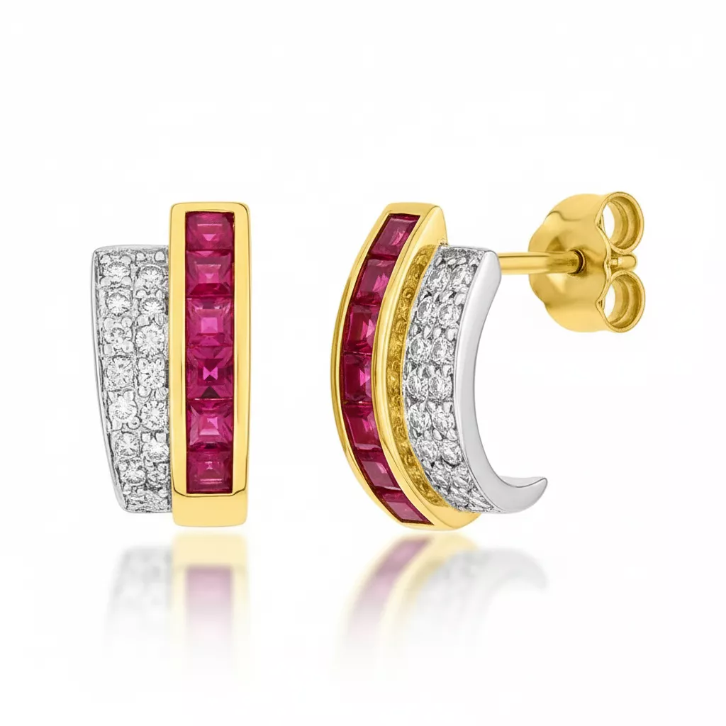Boucles d'oreilles Créoles Or Renie Diamant Rubis - Boucles d'oreilles en Or 750 18k