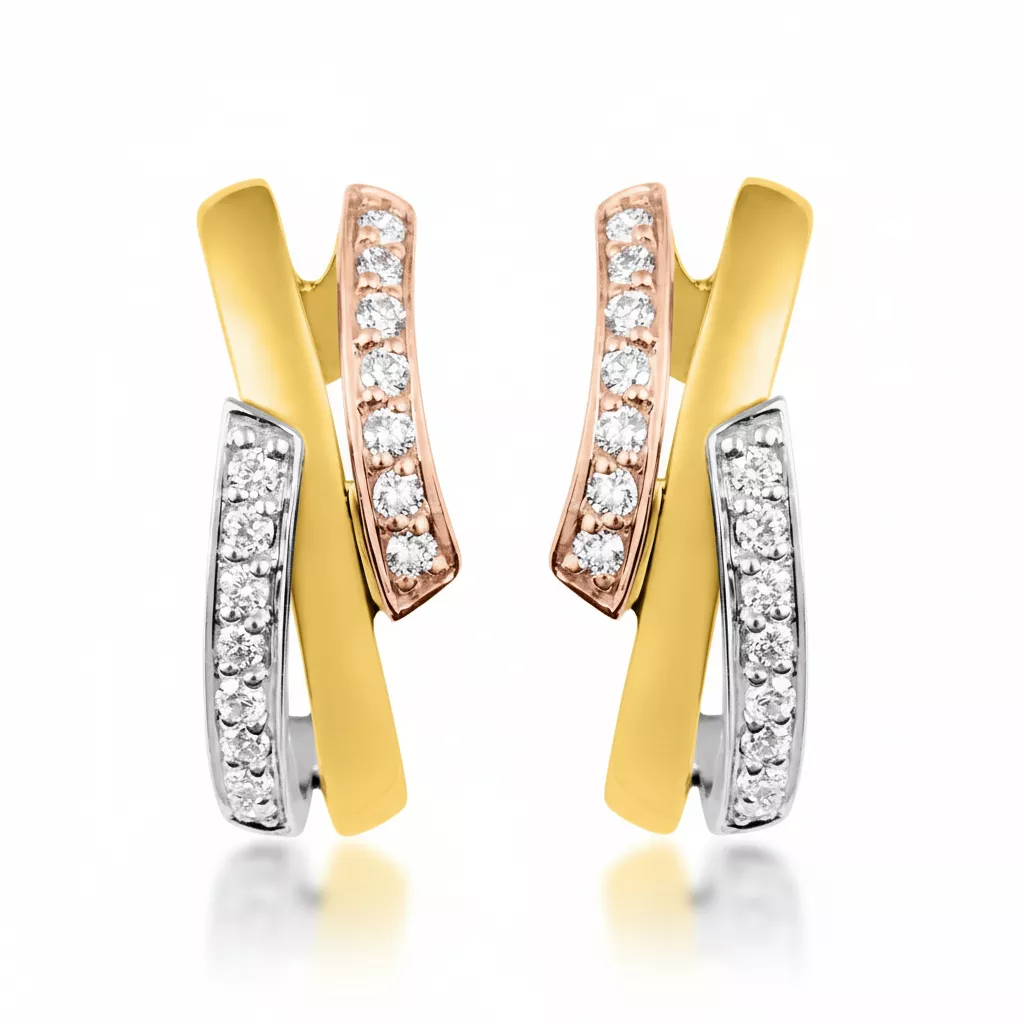 Boucles d'oreilles Créoles Or Jaune Blanc et Rose Diamant - Boucles d'oreilles en Or 750 18k - Bijoux en Vogue