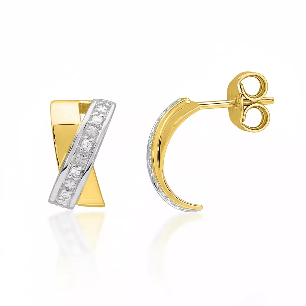 Boucles d'oreilles Créoles Or Jaune et Blanc Diamant - Boucles d'oreilles en Or 750 18k - Bijoux en Vogue