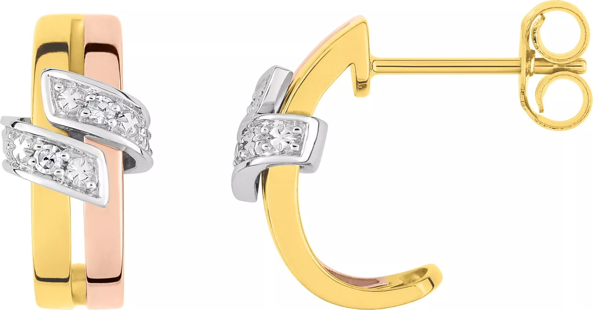 Boucles d'oreilles Créoles Or Jaune Blanc et Rose Ruffina Diamant - Boucles d'oreilles en Or 750 18k