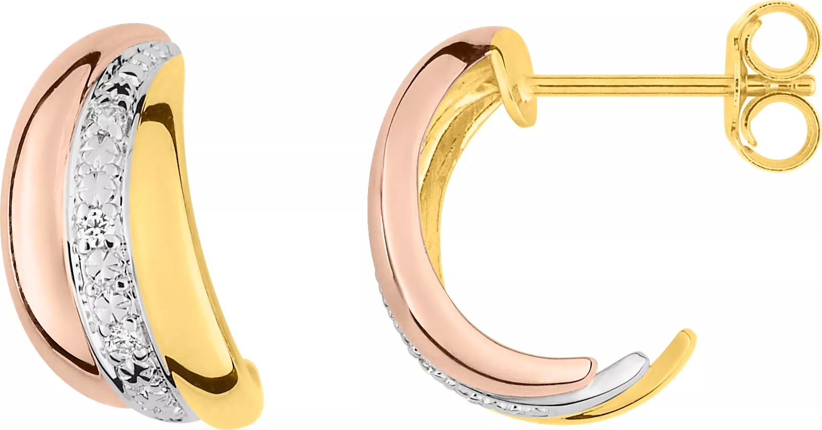 Boucles d'oreilles Créoles Or Jaune Blanc et Rose Kantara Diamant - Boucles d'oreilles en Or 750 18k