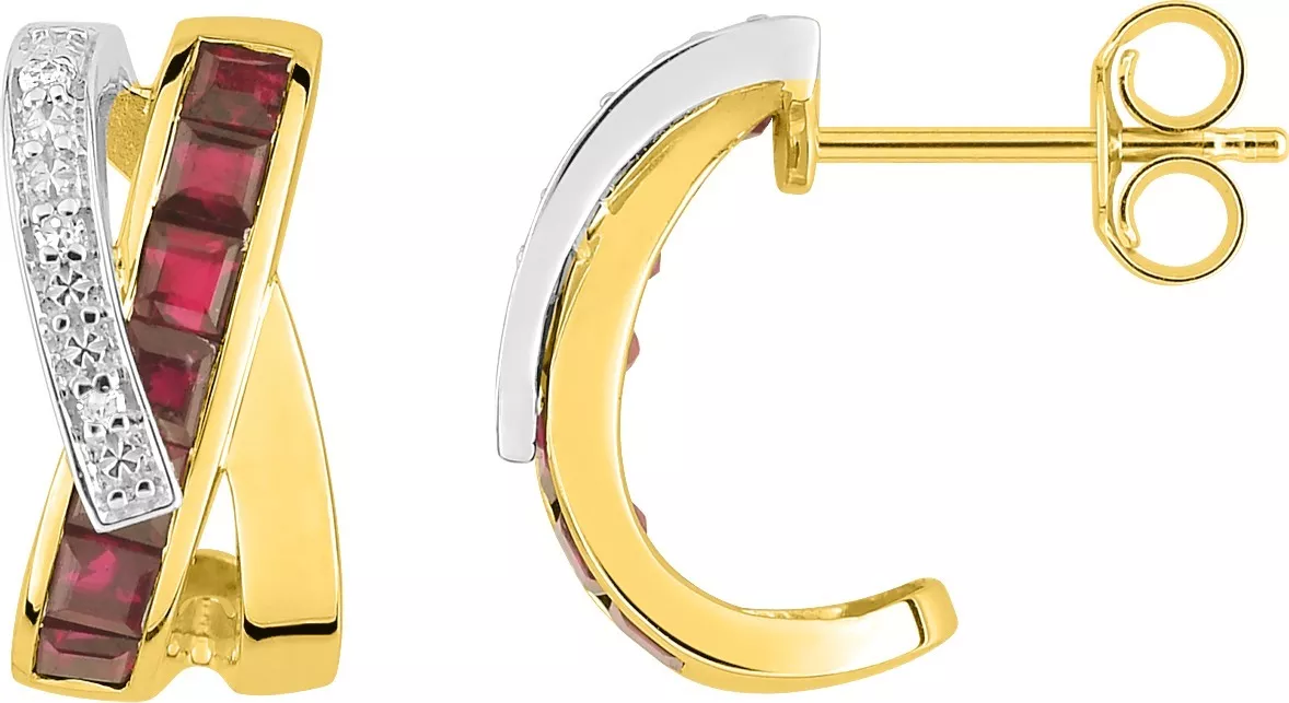 Boucles d'oreilles Créoles Or Palmerita Diamant Rubis - Boucles d'oreilles en Or 750 18k - Bijoux en Vogue