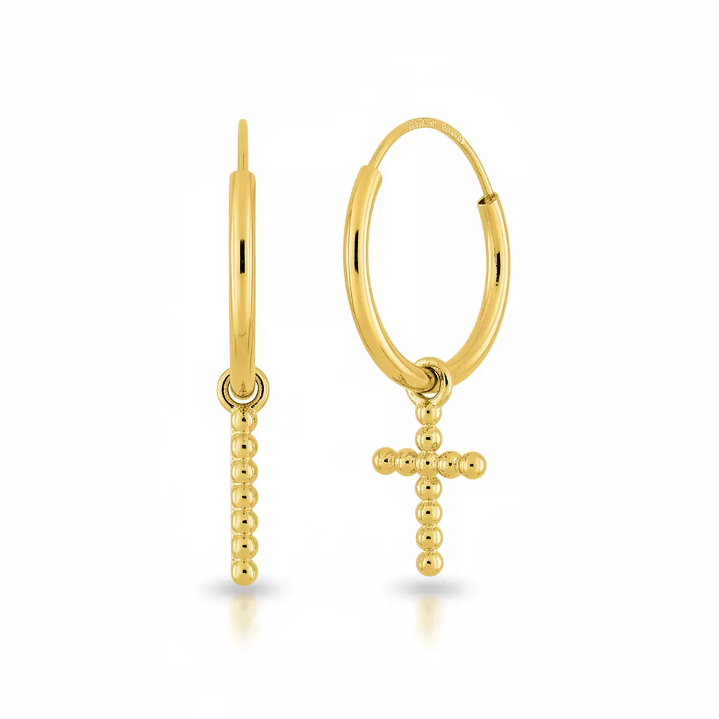 Boucles d'oreilles Créoles Or Croix Chrétienne - Boucles d'oreilles en Or 750 18k - Bijoux en Vogue