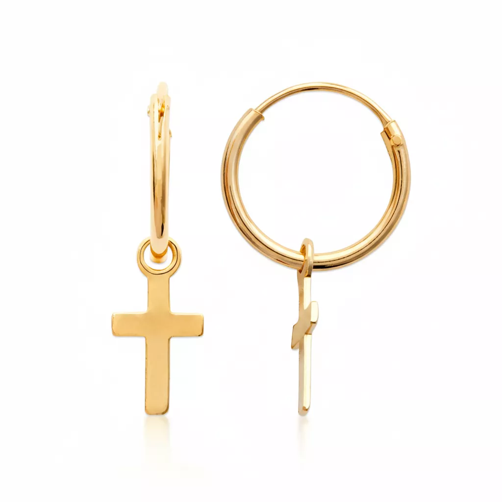 Boucles d'oreilles Créoles Plaqué Or Croix Chrétienne - Boucles d'oreilles en Plaqué or - Bijoux en Vogue