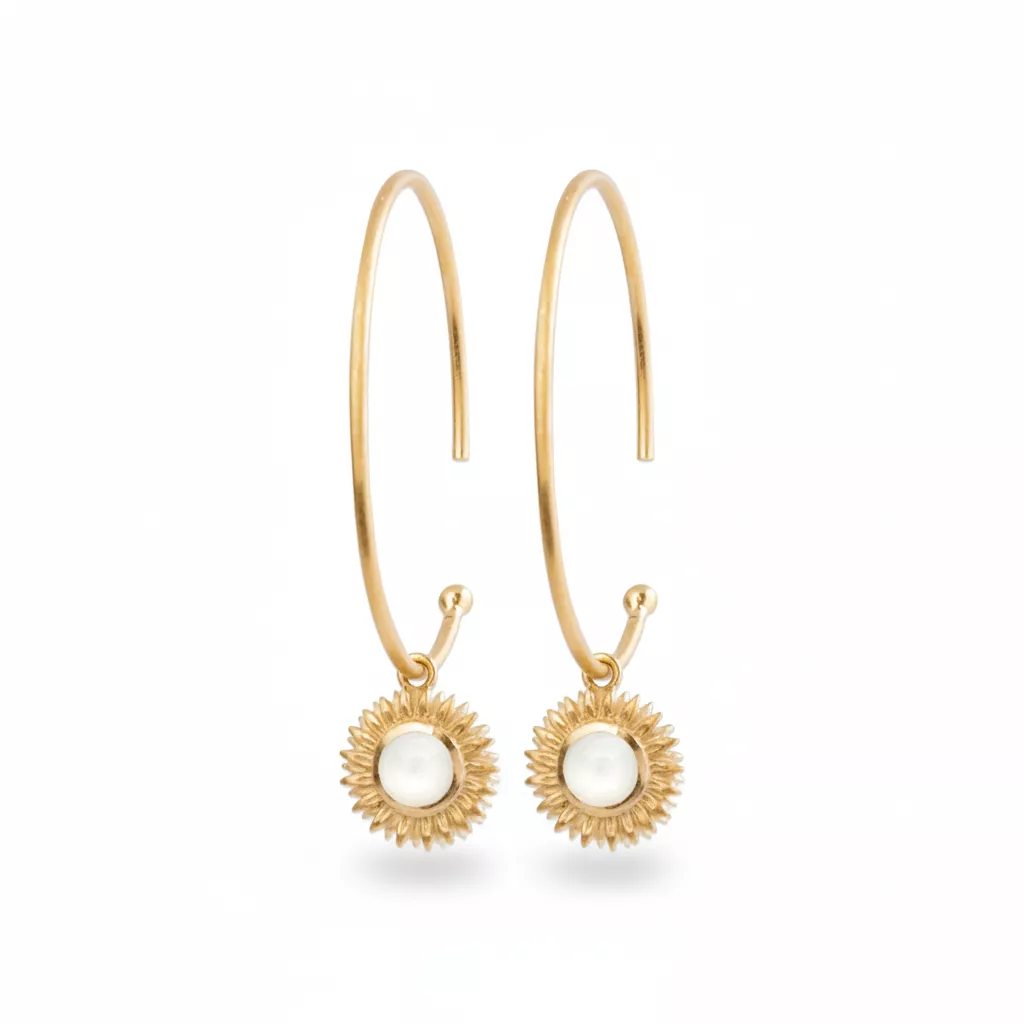 Boucles d'oreilles Créoles Plaqué Or Djarine Pierre de lune Figuratif Couleurs - Boucles d'oreilles en Plaqué or