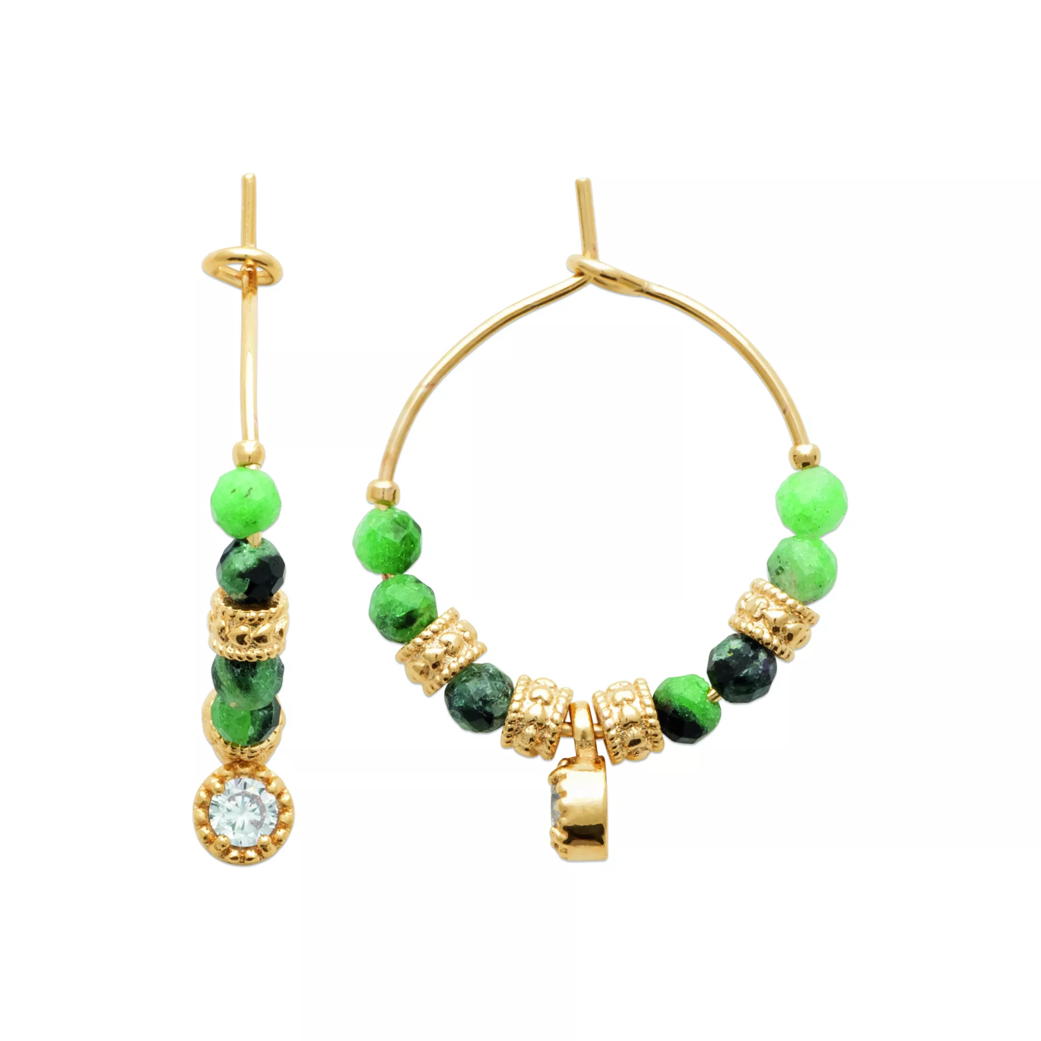 Boucles d'oreilles Créoles Plaqué Or Oliwia Rubis Zoïsite Texturé Couleurs - Boucles d'oreilles en Plaqué or