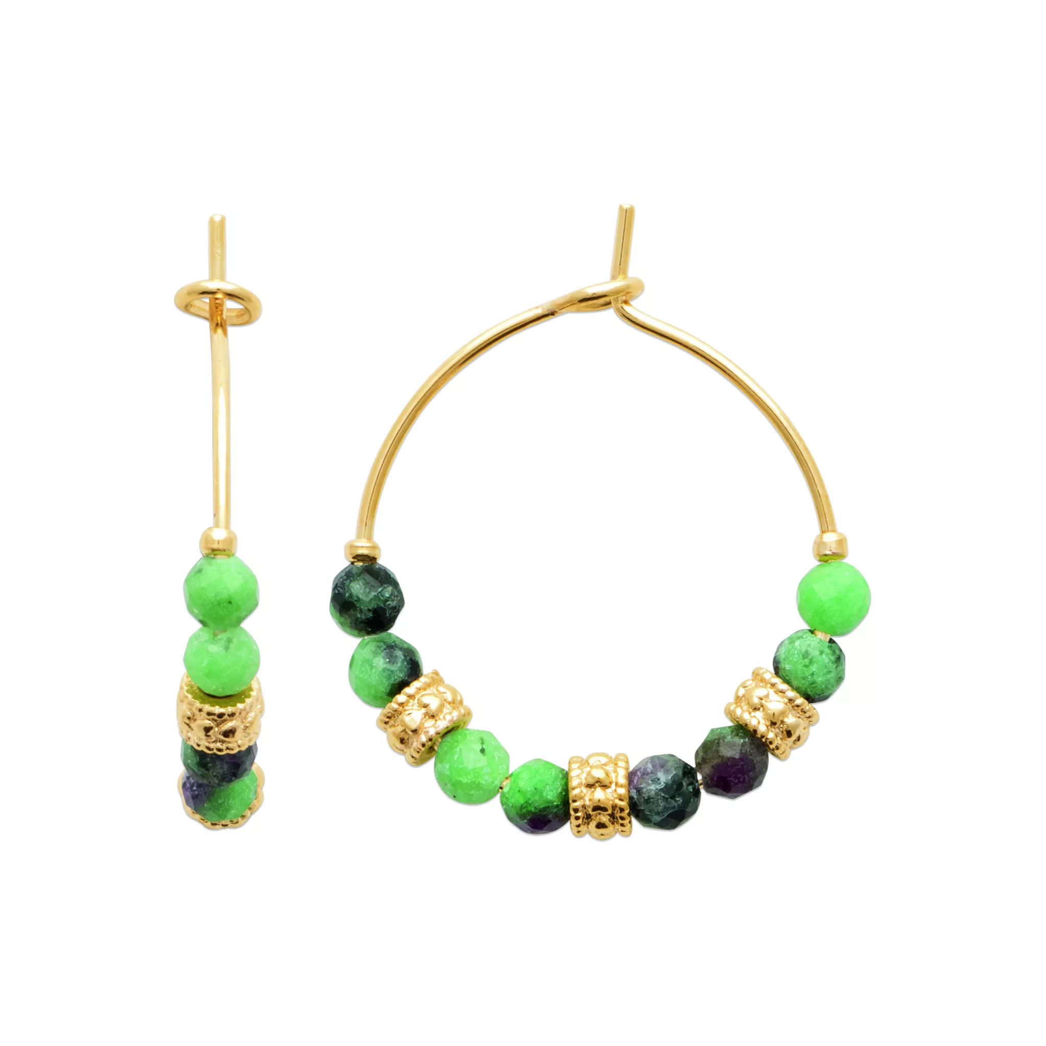 Boucles d'oreilles Créoles Plaqué Or Thophita Rubis Zoïsite Texturé Couleurs - Boucles d'oreilles en Plaqué or