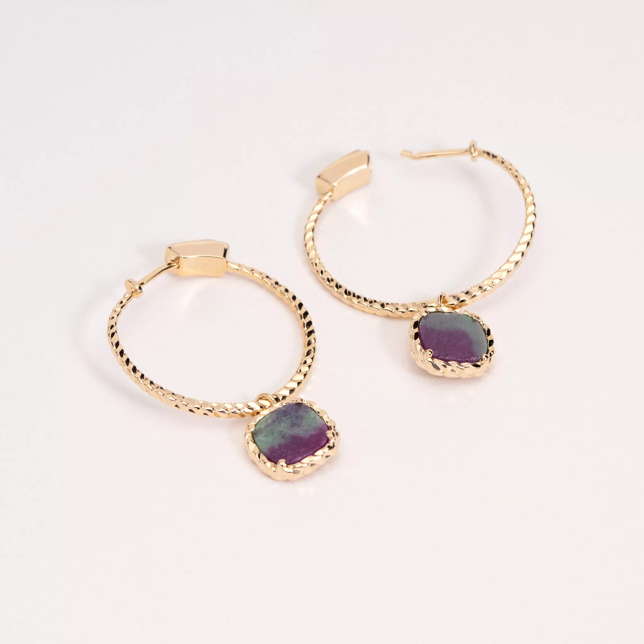 Boucles d'oreilles Créoles Plaqué Or Hamanda Rubis Zoïsite - Boucles d'oreilles en Plaqué or - Bijoux en Vogue