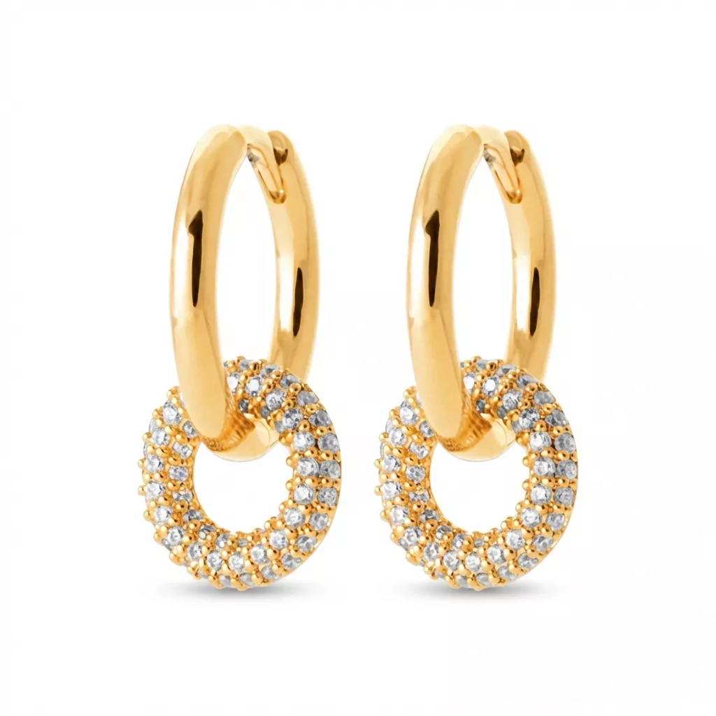 Boucles d'oreilles Créoles Plaqué Or Ishaya Zirconium Maillon Géométrie - Boucles d'oreilles en Plaqué or - Bijoux en Vogue