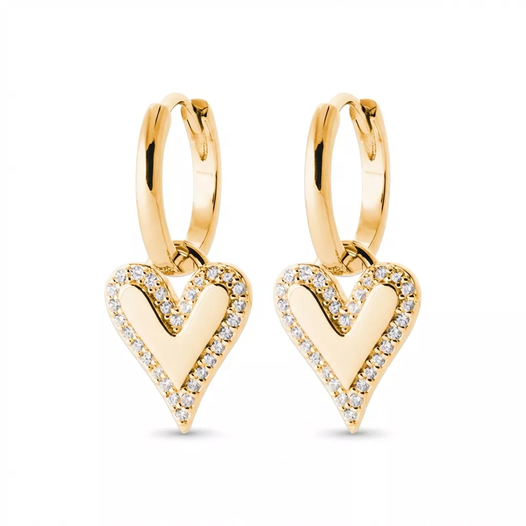 Boucles d'oreilles Créoles Plaqué Or Delara Zirconium Coeurs Joaillerie - Boucles d'oreilles en Plaqué or - Bijoux en Vogue