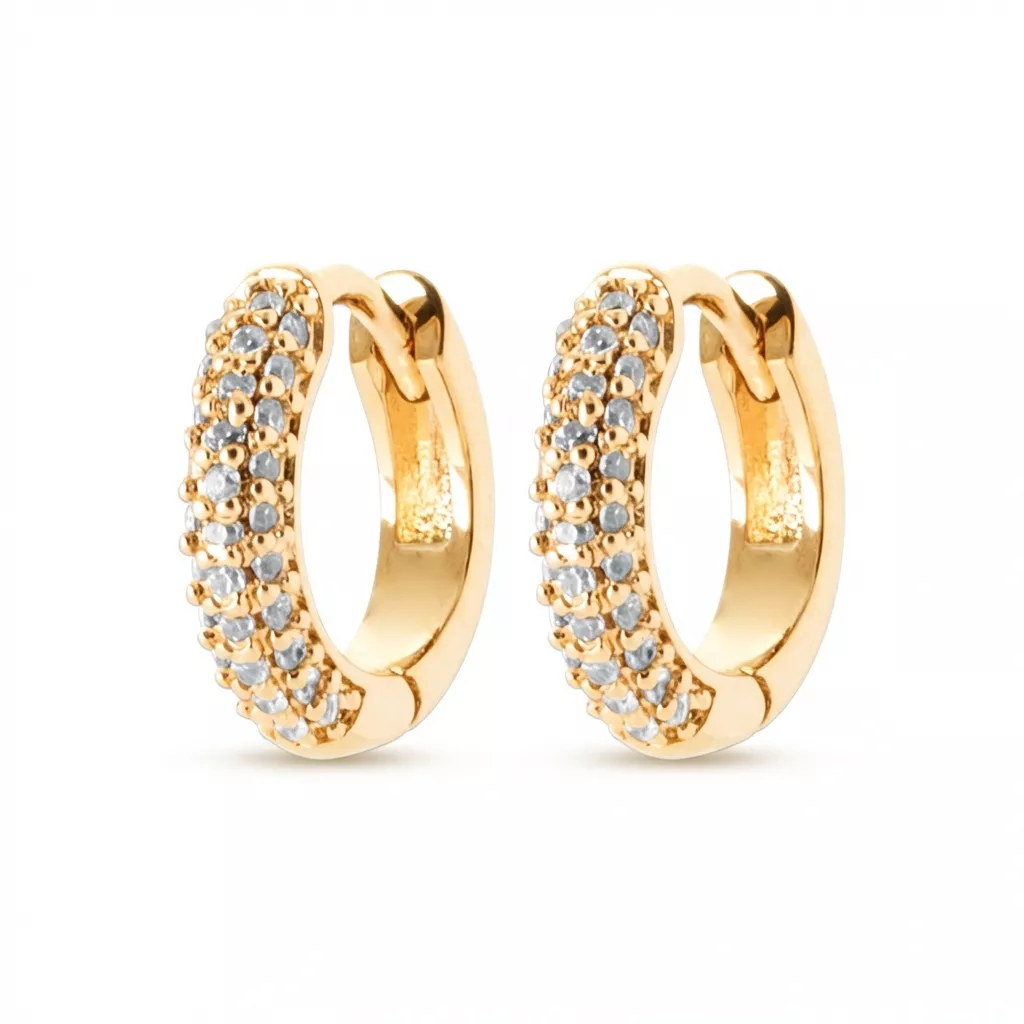 Boucles d'oreilles Créoles Plaqué Or Guimbala Zirconium Joaillerie Géométrie - Boucles d'oreilles en Plaqué or