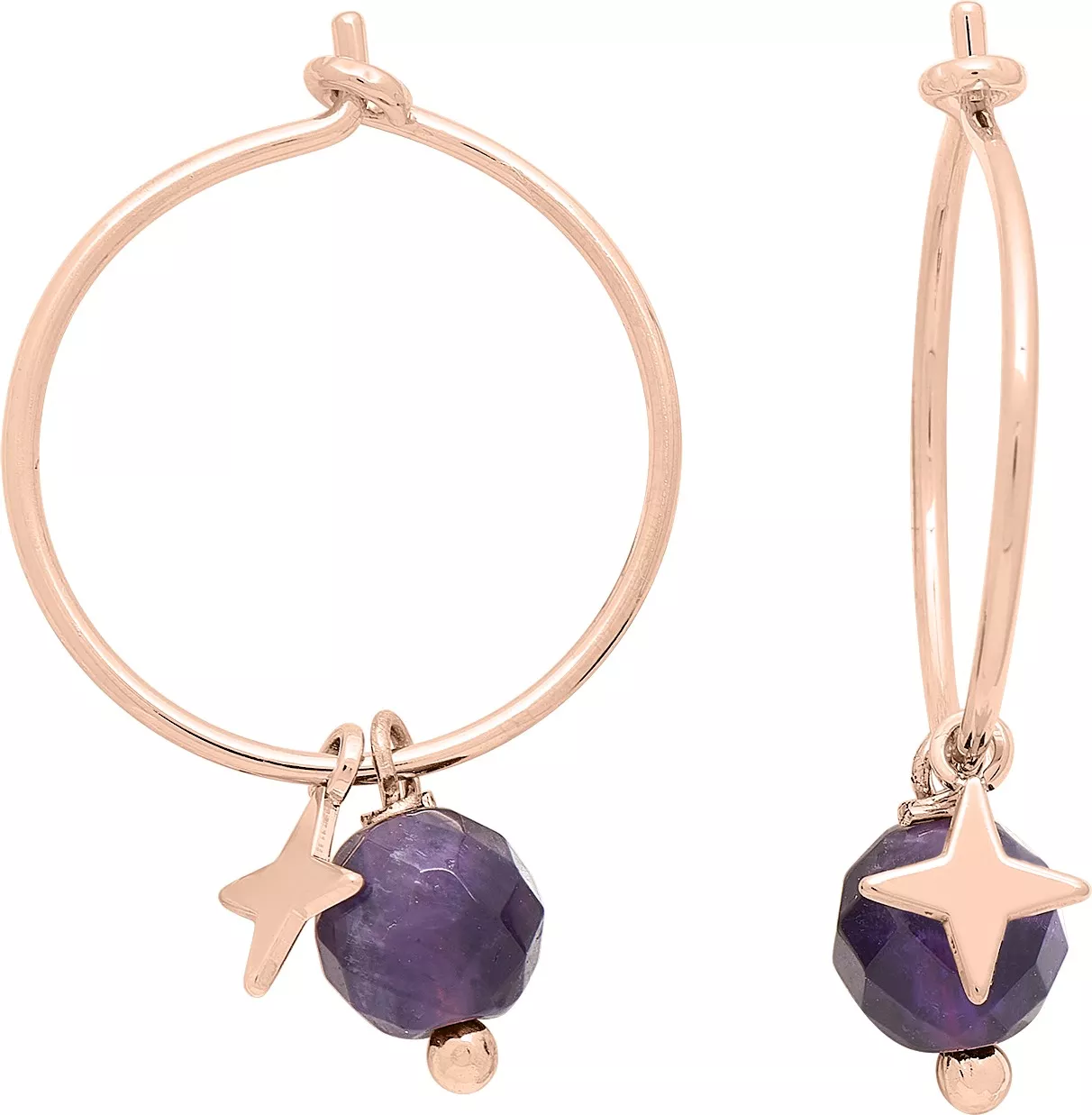 Boucles d'oreilles Créoles Plaqué Or Ledwine Rose Améthyste - Boucles d'oreilles en Plaqué or - Bijoux en Vogue