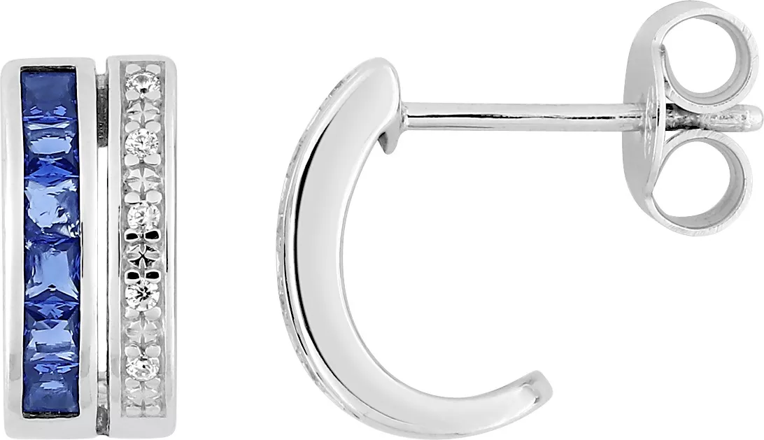 Boucles d'oreilles Demi-créoles Argent Marema Zirconium Blanc Bleu - Boucles d'oreilles