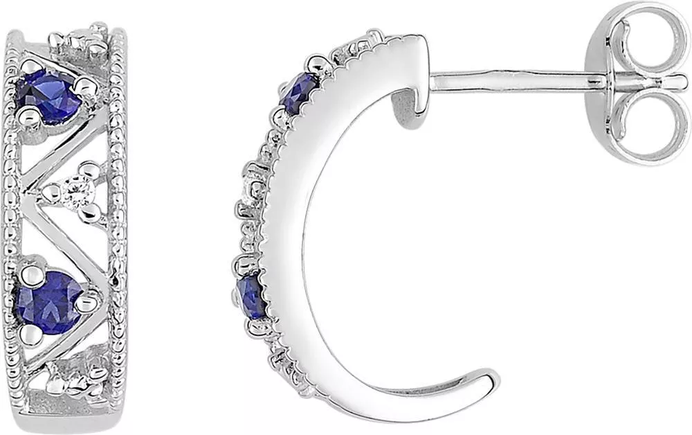 Boucles d'oreilles Demi-créoles Or Blanc Diamant Saphir - Boucles d'oreilles en Or 375 9k - Bijoux en Vogue