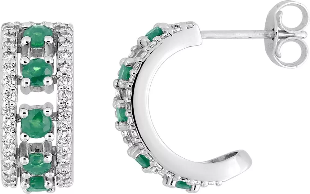 Boucles d'oreilles Demi-créoles Or Blanc Incendie Zirconium Emeraude - Boucles d'oreilles en Or 750 18k - Bijoux en Vogue