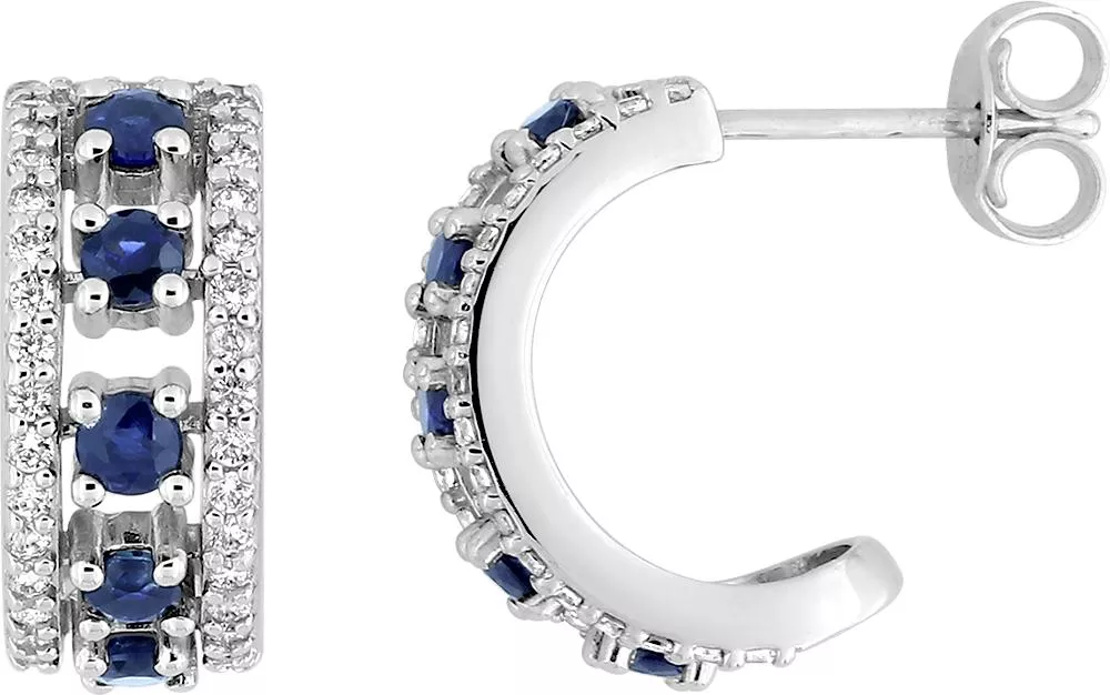 Boucles d'oreilles Demi-créoles Or Blanc Elinam Zirconium Saphir - Boucles d'oreilles en Or 750 18k - Bijoux en Vogue