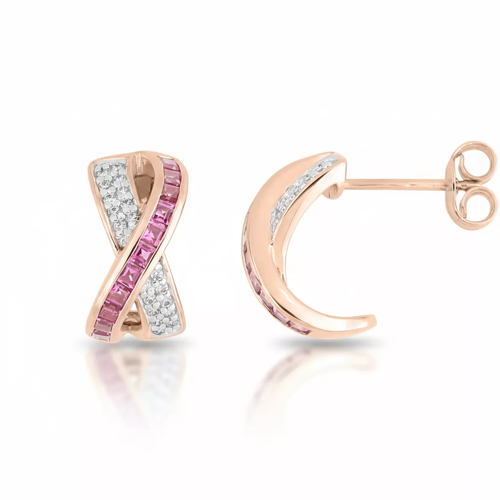 Boucles d'oreilles Demi-créoles Or Rose Irmeline Diamant Rubis - Boucles d'oreilles en Or 750 18k - Bijoux en Vogue