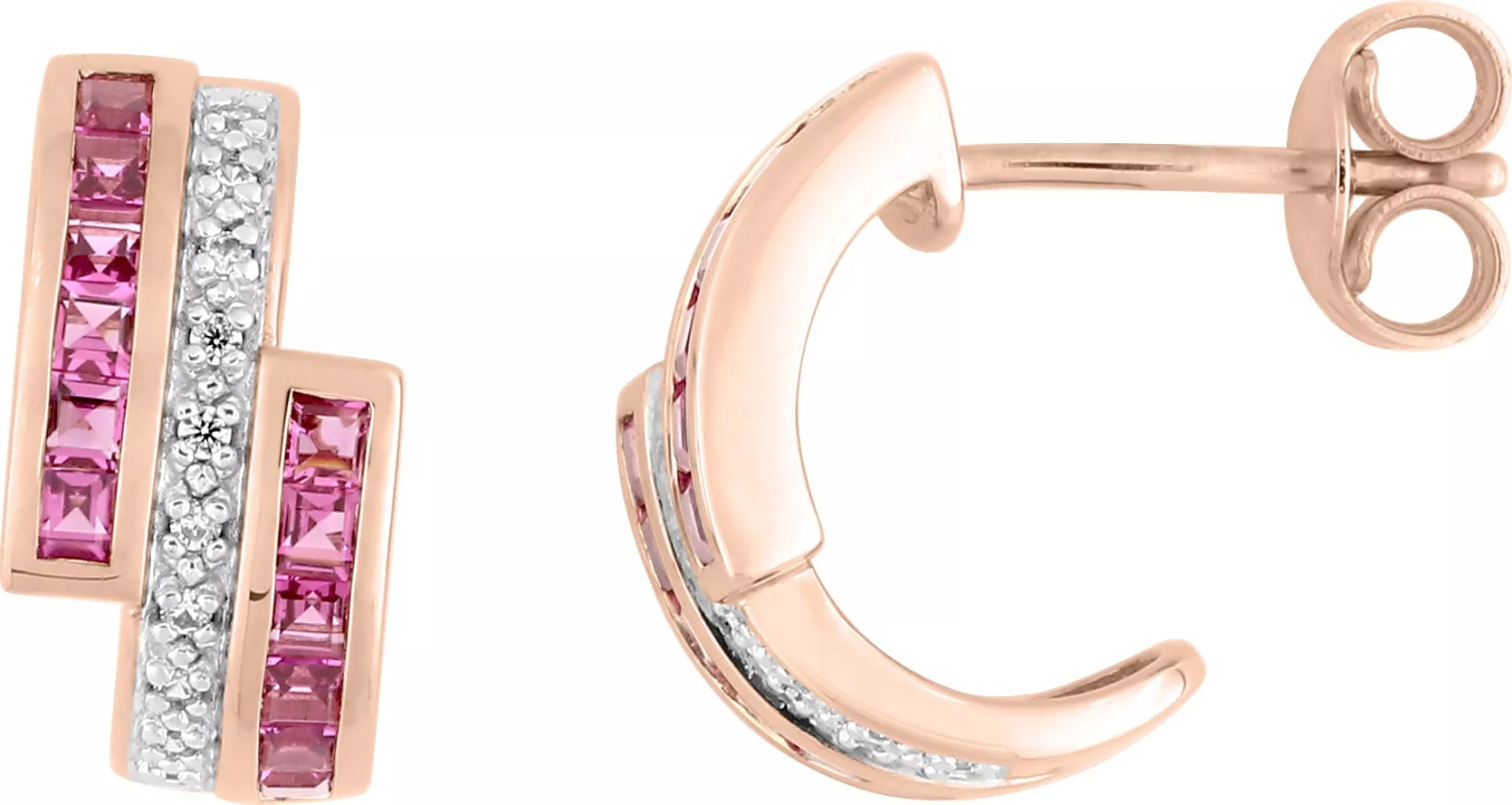 Boucles d'oreilles Demi-créoles Or Rose Frangie Diamant Rubis - Boucles d'oreilles en Or 750 18k - Bijoux en Vogue