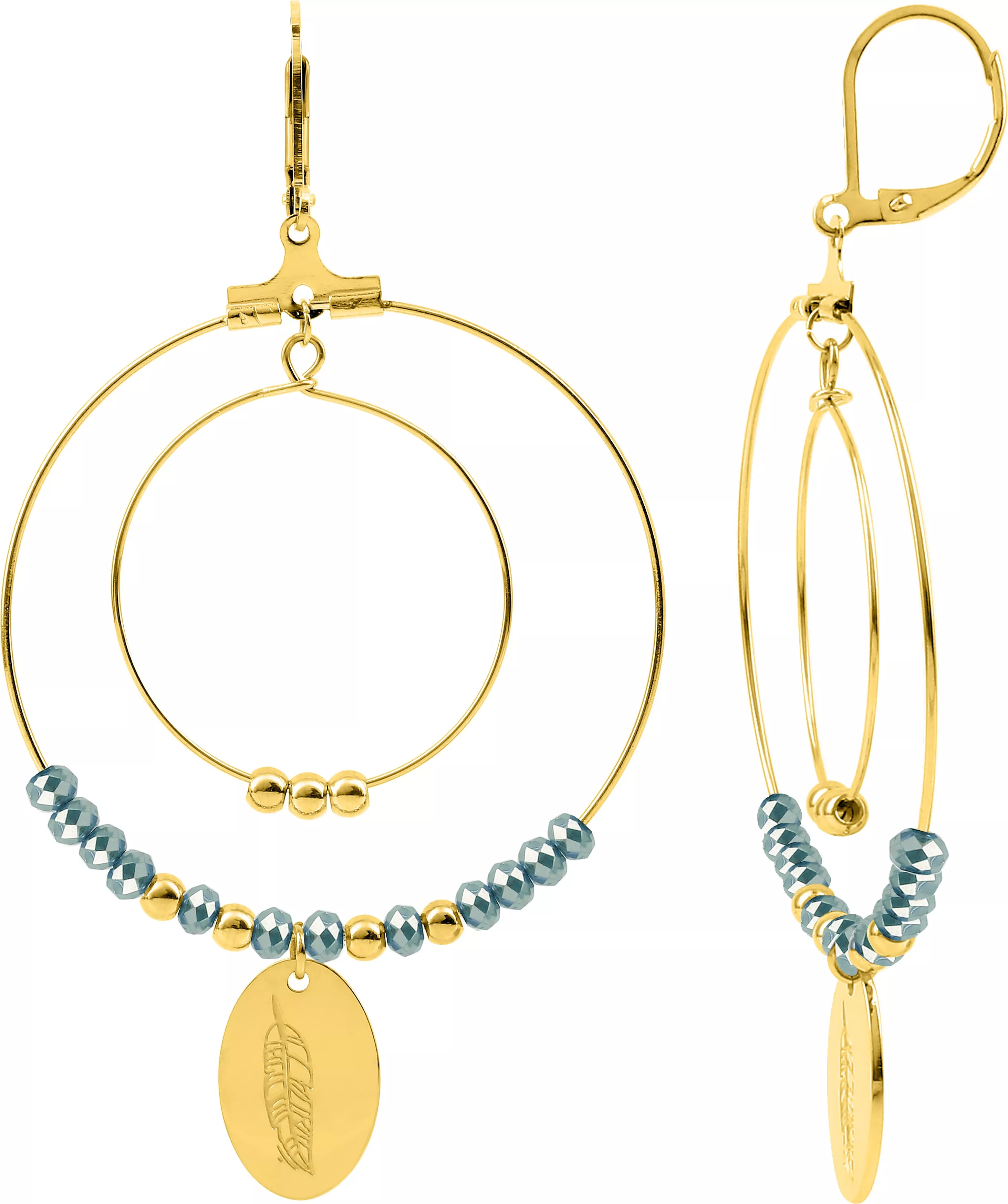 Boucles d'oreilles Dormeuses Acier Doré Joekie Cristal Turquois Pampille - Boucles d'oreilles en Acier - Bijoux en Vogue