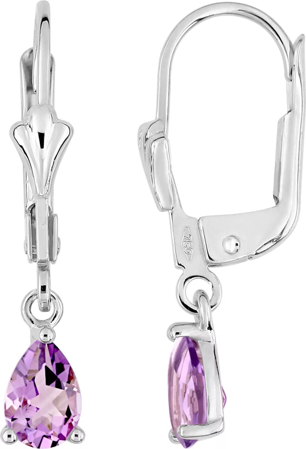 Boucles d'oreilles Dormeuses Or Blanc Nguala Améthyste - Boucles d'oreilles en Or 375 9k - Bijoux en Vogue