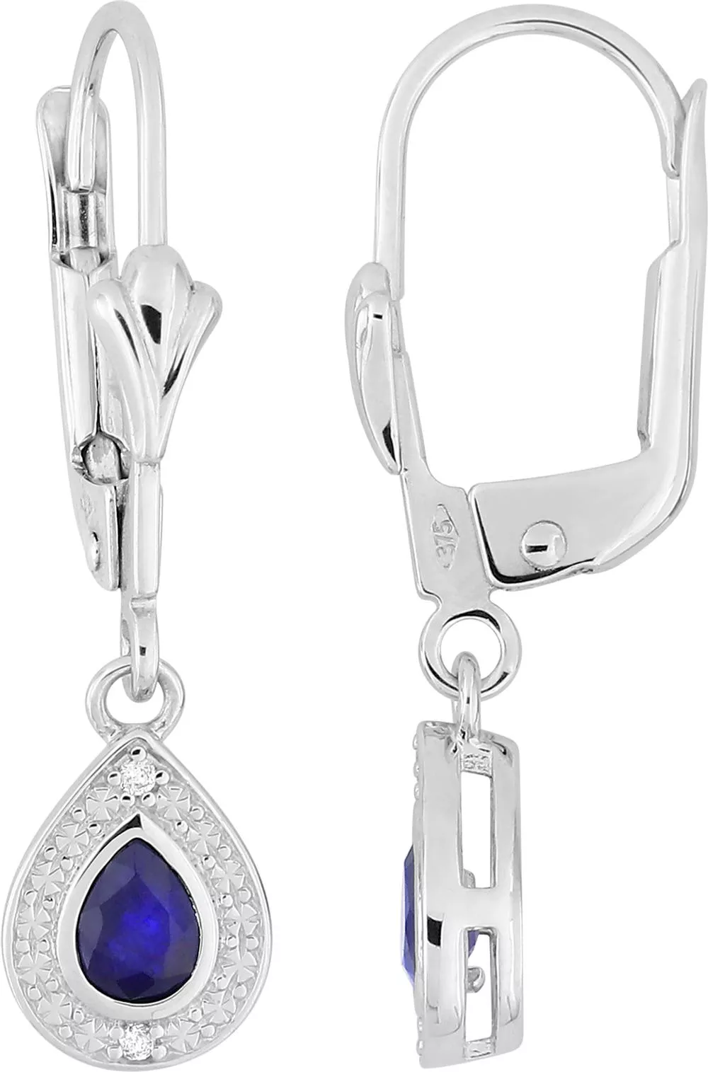 Boucles d'oreilles Dormeuses Or Blanc Sirajeddine Diamant Saphir - Boucles d'oreilles en Or 375 9k - Bijoux en Vogue