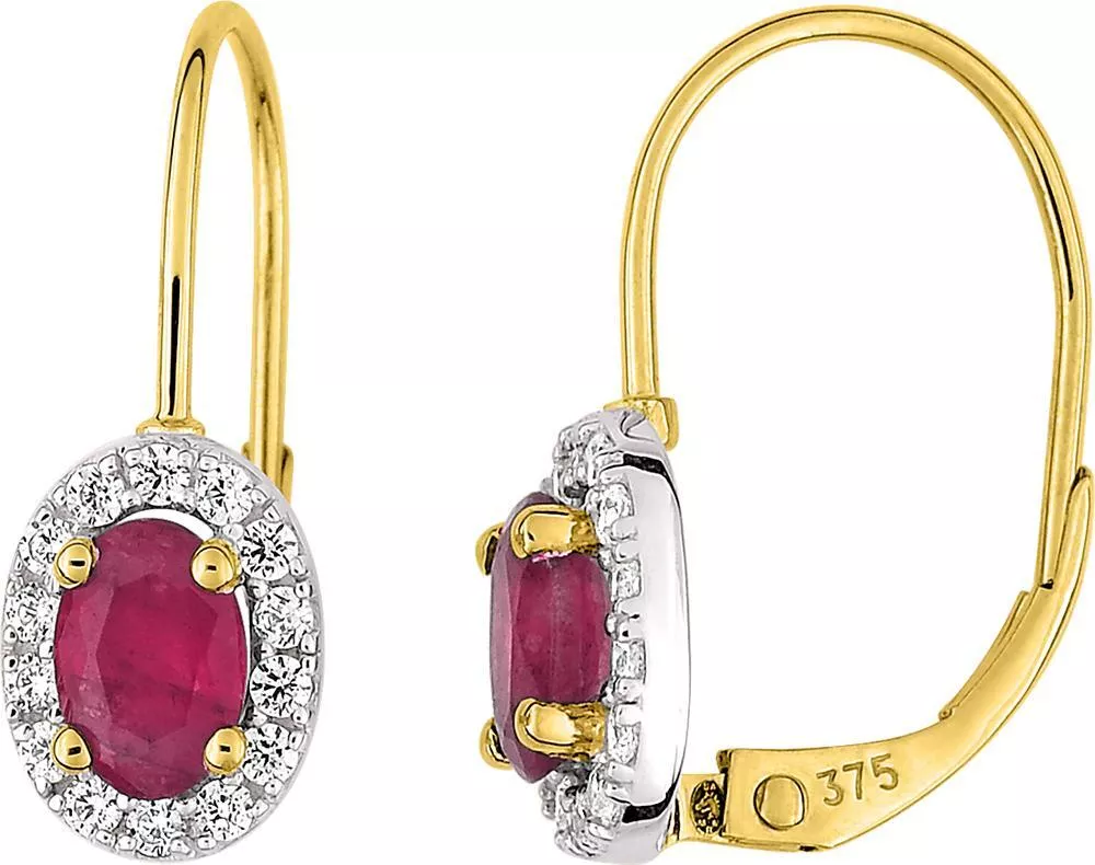 Boucles d'oreilles Dormeuses Or Blanc et Jaune Anke Zirconium Rubis - Boucles d'oreilles en Or 375 9k - Bijoux en Vogue
